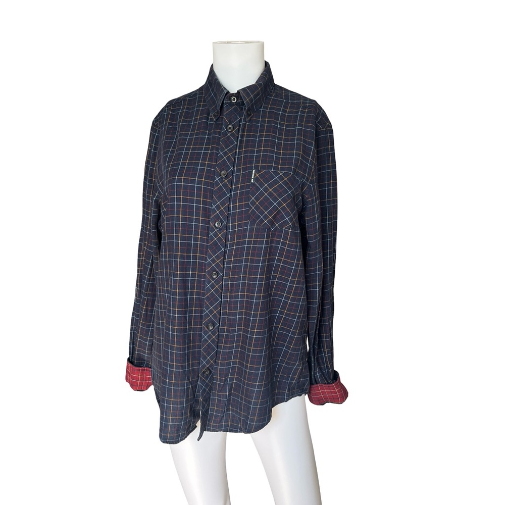 Ben Sherman Blue Plaid Button Down Shirt Long Sleeve Cotton Mens Size Medium M